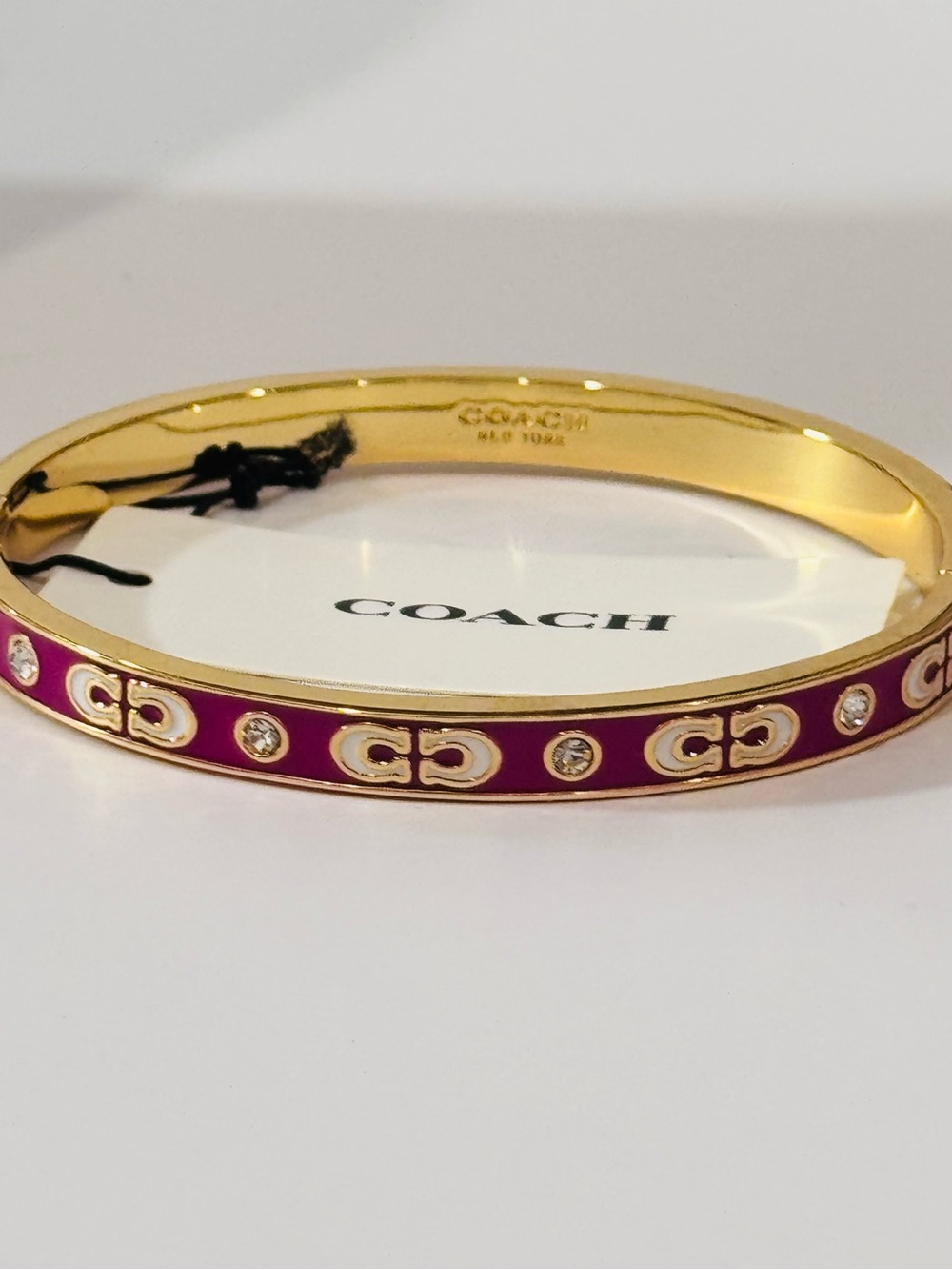 NWT Coach Gold & Plum Enamel Signature Hinged Bangle Bracelet